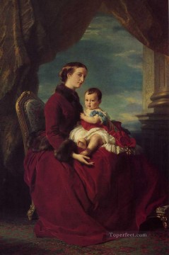 フランツ・クサヴァー・ウィンターハルター Painting - K王室の肖像画でルイ・ナポレオンを抱くユージェニー皇后 インペリアル皇太子 フランツ・クサーヴァー・ウィンターハルター